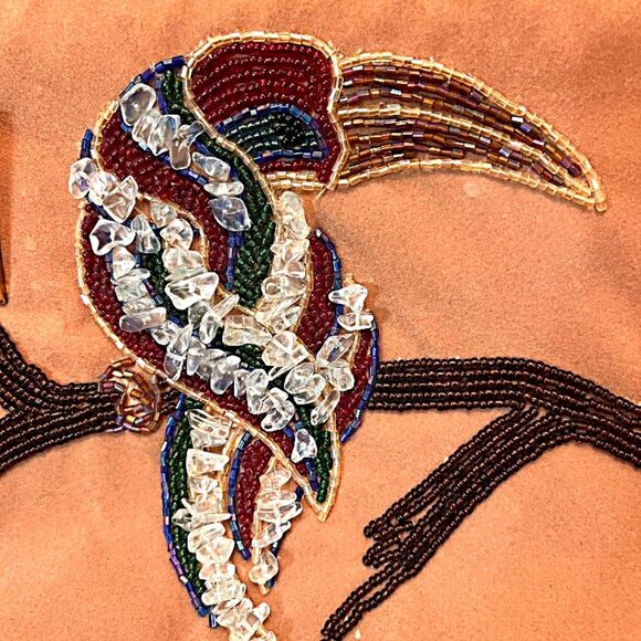 Vintage 1960s New Whimsical Ermo Beaded Toucan purse shoulder bag - camel color - Picture 2 of 9